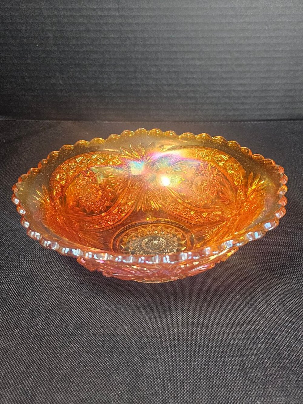 Marigold Carnival Glass Bowl by Imperial Glass Hobstar & Oval Bands Pattern